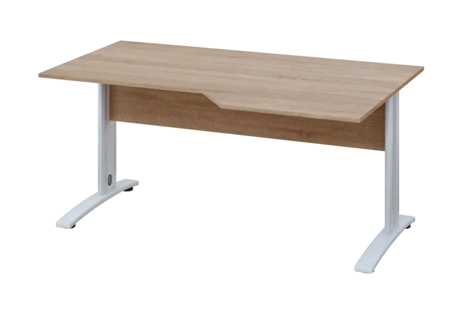 EZK 18 - 166 stůl kancelářský, rohový, pravý, kovová podnož bílá, deska 18 mm, široký 1600 mm, dub bardolino